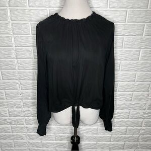 ANTHROPOLOGIE Cloth & Stone Mae Black Tie-Front Blouse Size L